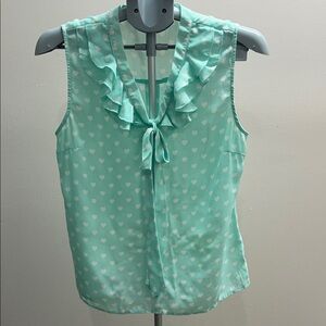 Papermoon Mint Green Heart Print Tie-Neck Ruffle Shell